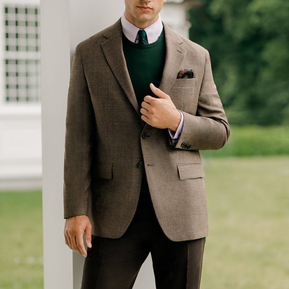 Hickey‎ Freeman Men's Wool/Cashmere Geometric Tweed Blazer 43R